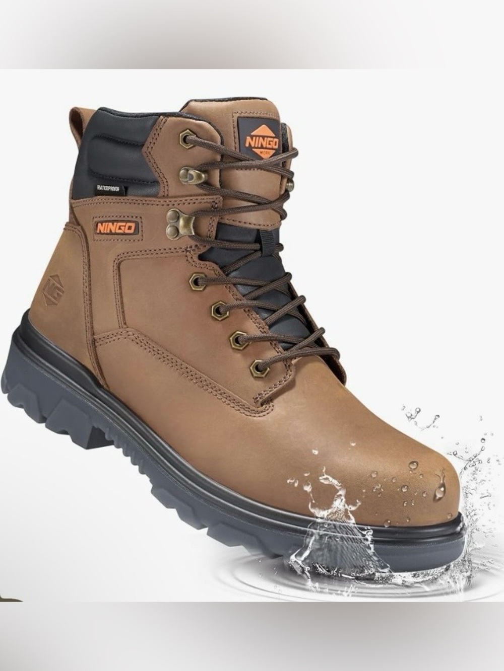 Waterproof Steel Toe Work Boots for Men, EH Rated, Puncture Proof , SIZE 8 M